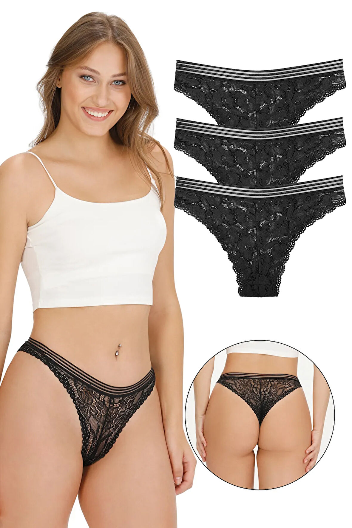 Kadın Full Dantelli 3'lü Külot Paket Set