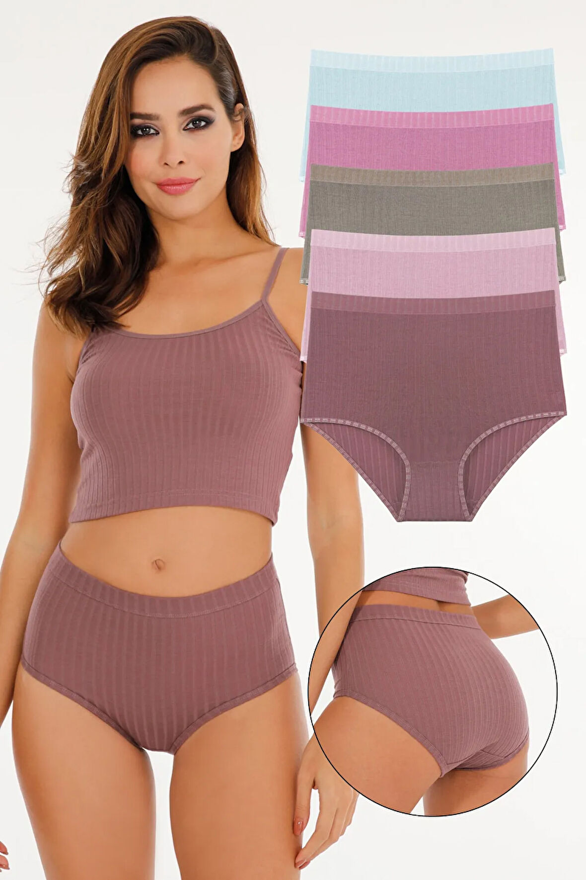 Kadın Fitilli Soft Renkler 5'li Yüksek Bel Külot Set - Kts3054