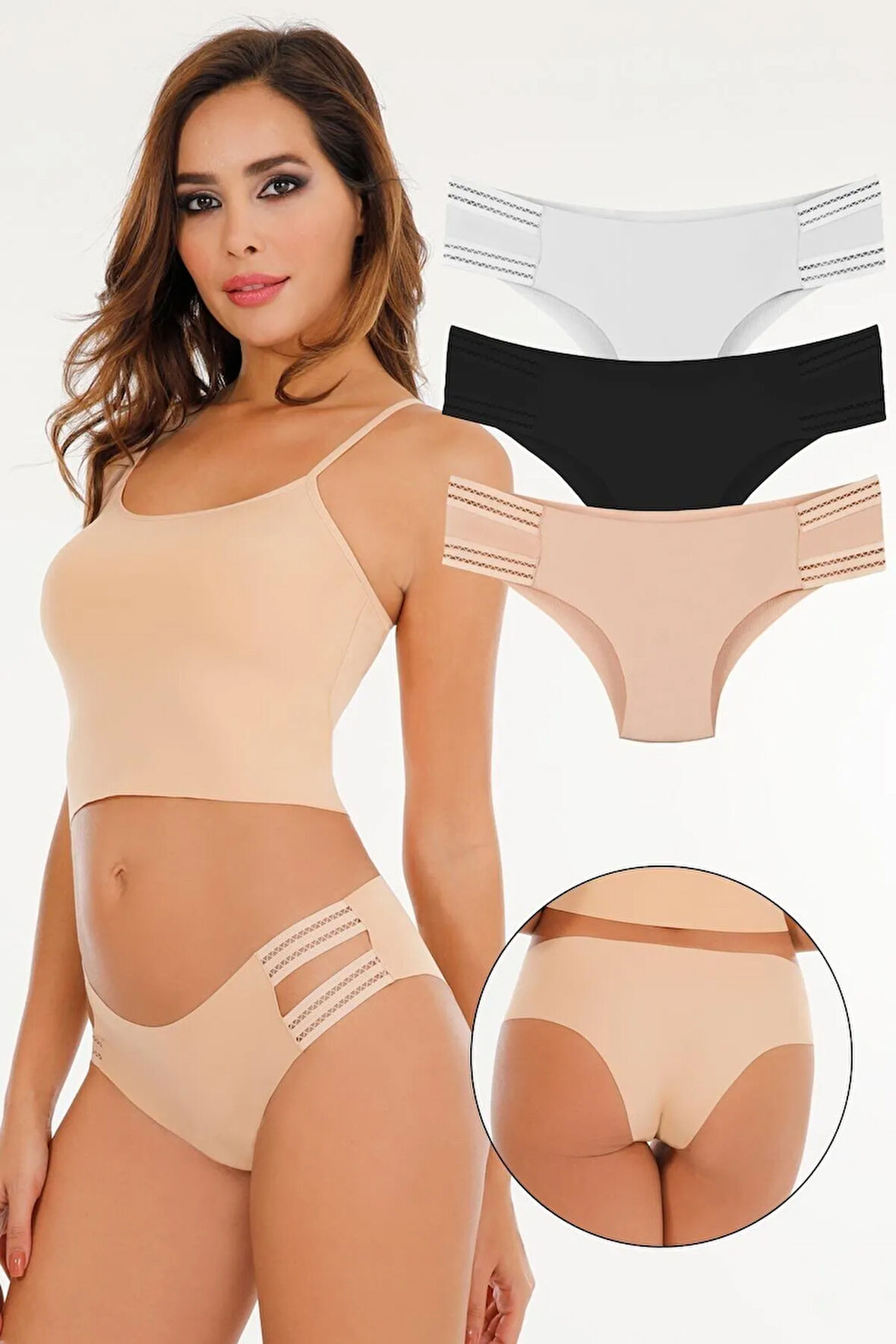 Kadın Lazer Kesim Dikişsiz Slip Külot 3'lü Paket Set - Kts3103 (GENİŞ KALIP)