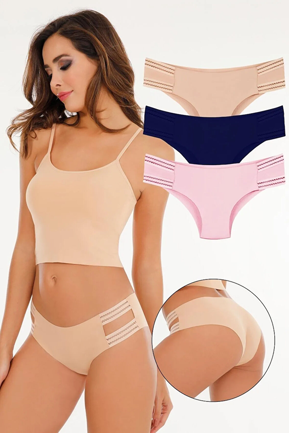 Kadın Lazer Kesim Dikişsiz Slip Külot 3'lü Paket Set - Kts3103 (GENİŞ KALIP)