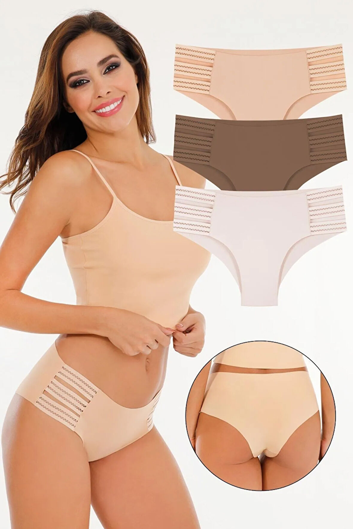 Kadın Lazer Kesim Dikişsiz Bato Külot 3'lü Paket Set - Kts3104 (GENİŞ KALIP)