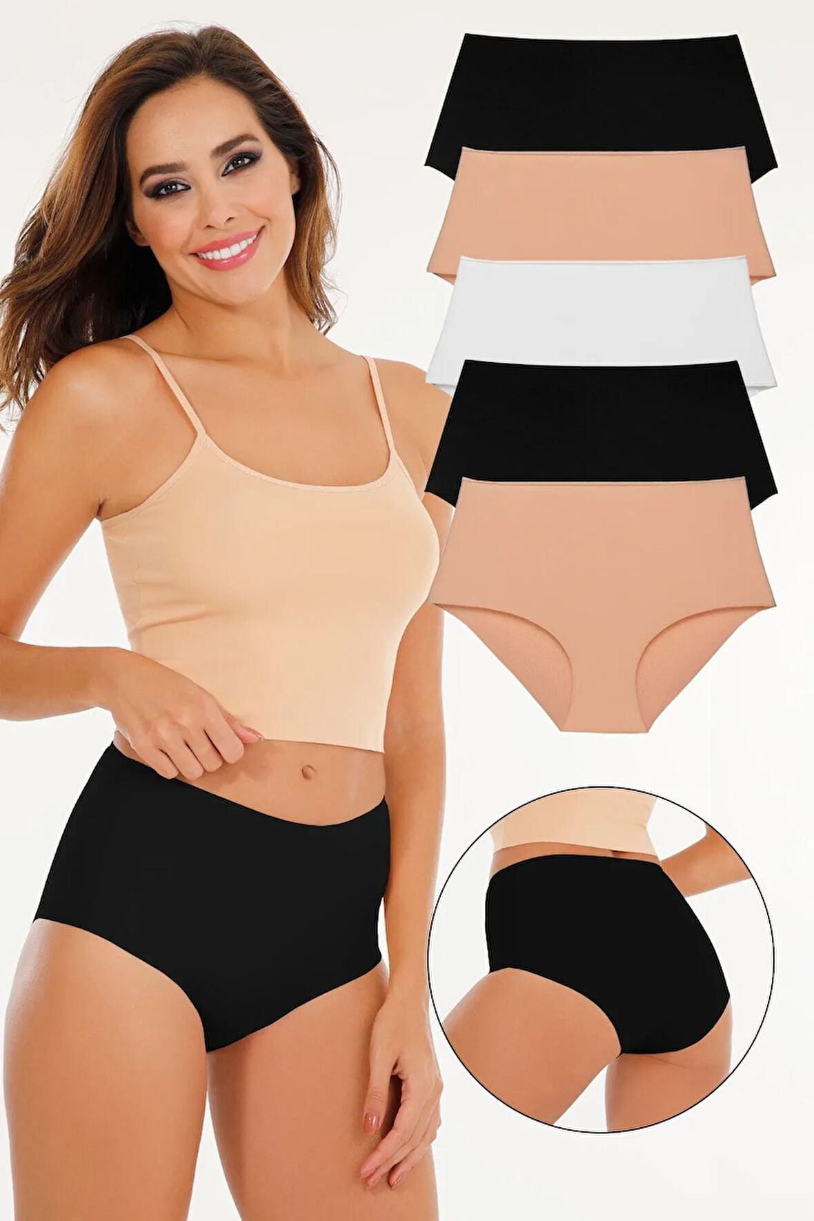 Kadın Yüksek Bel Lazer Kesim (BELİ LASTİKLİ) 5'li Külot Set - Kts2035