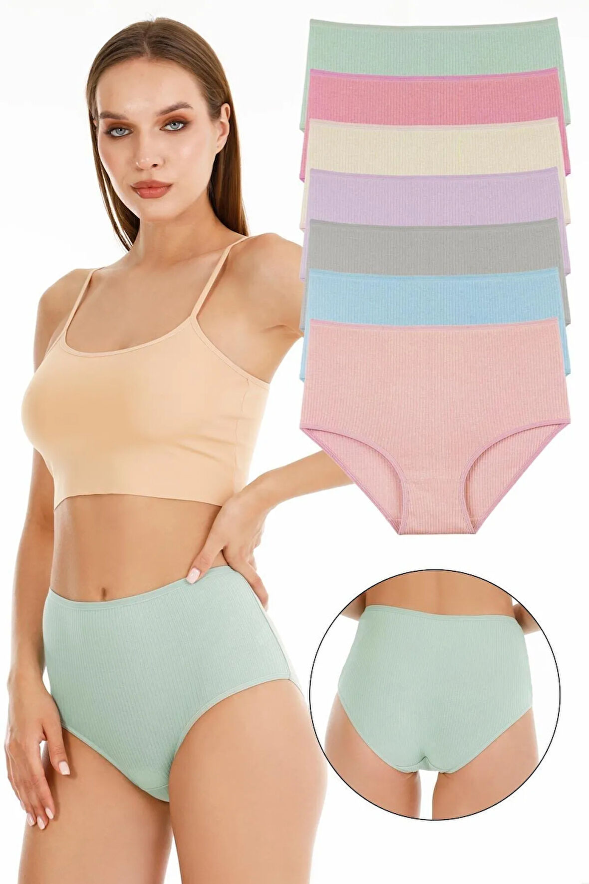 Kadın Fitilli Yüksek Bel 7'li Külot Set - Kts3080