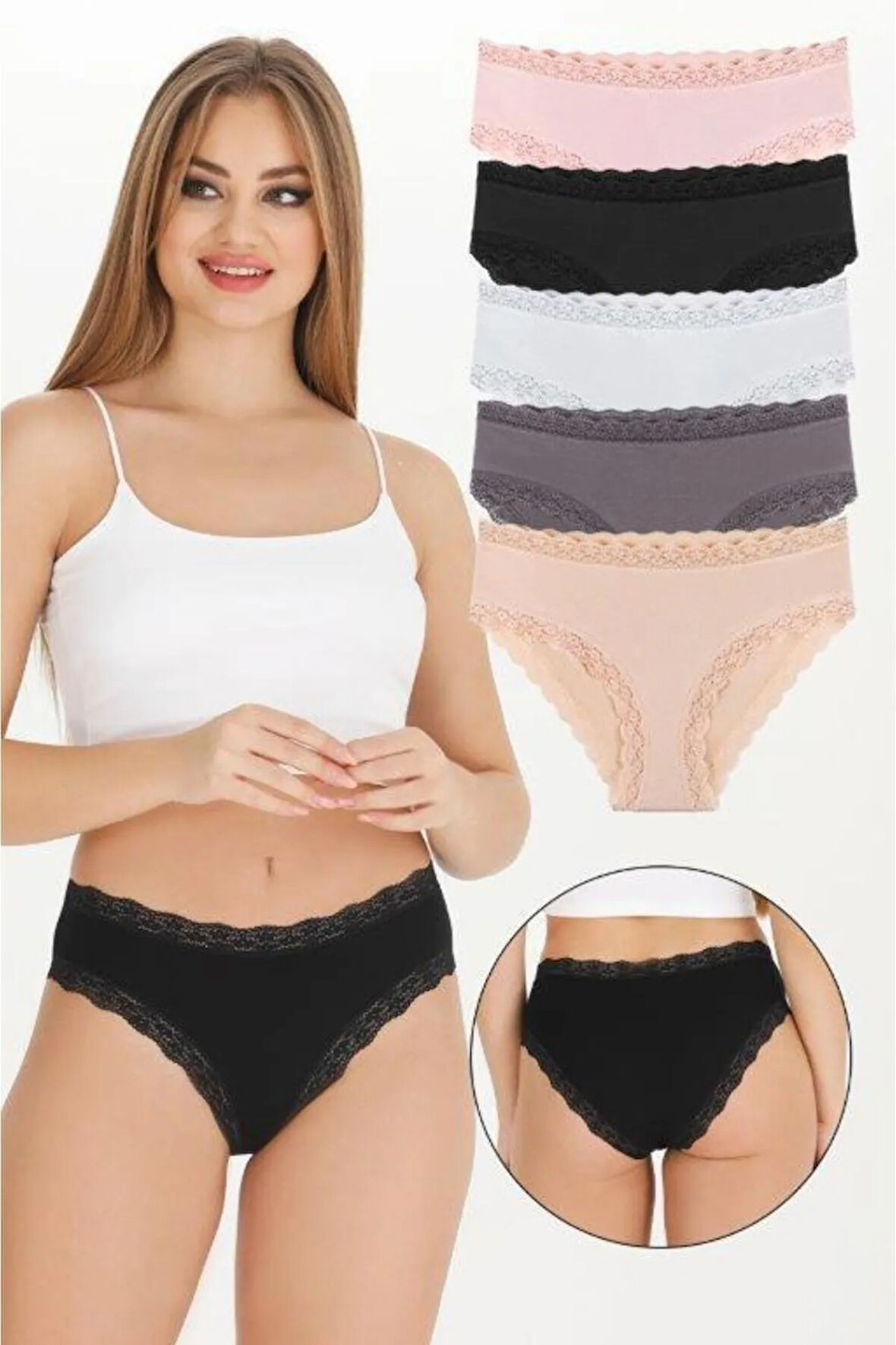 Kadın Dantelli Karışık Renkler Slip Külot 5l Paket Set KTS3070-5