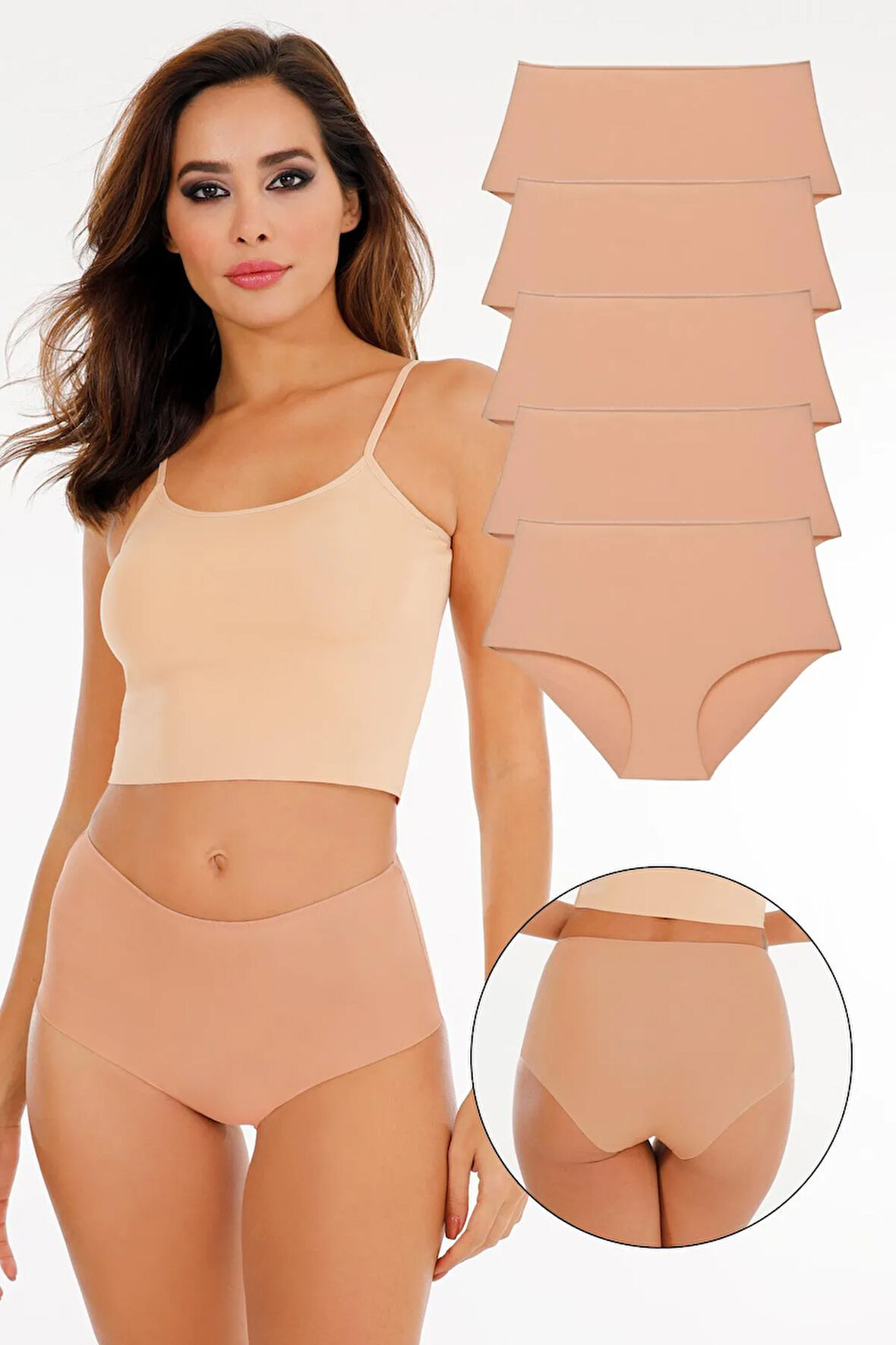 Kadın Yüksek Bel Lazer Kesim (BELİ LASTİKLİ) 5'li Külot Set - Kts2035