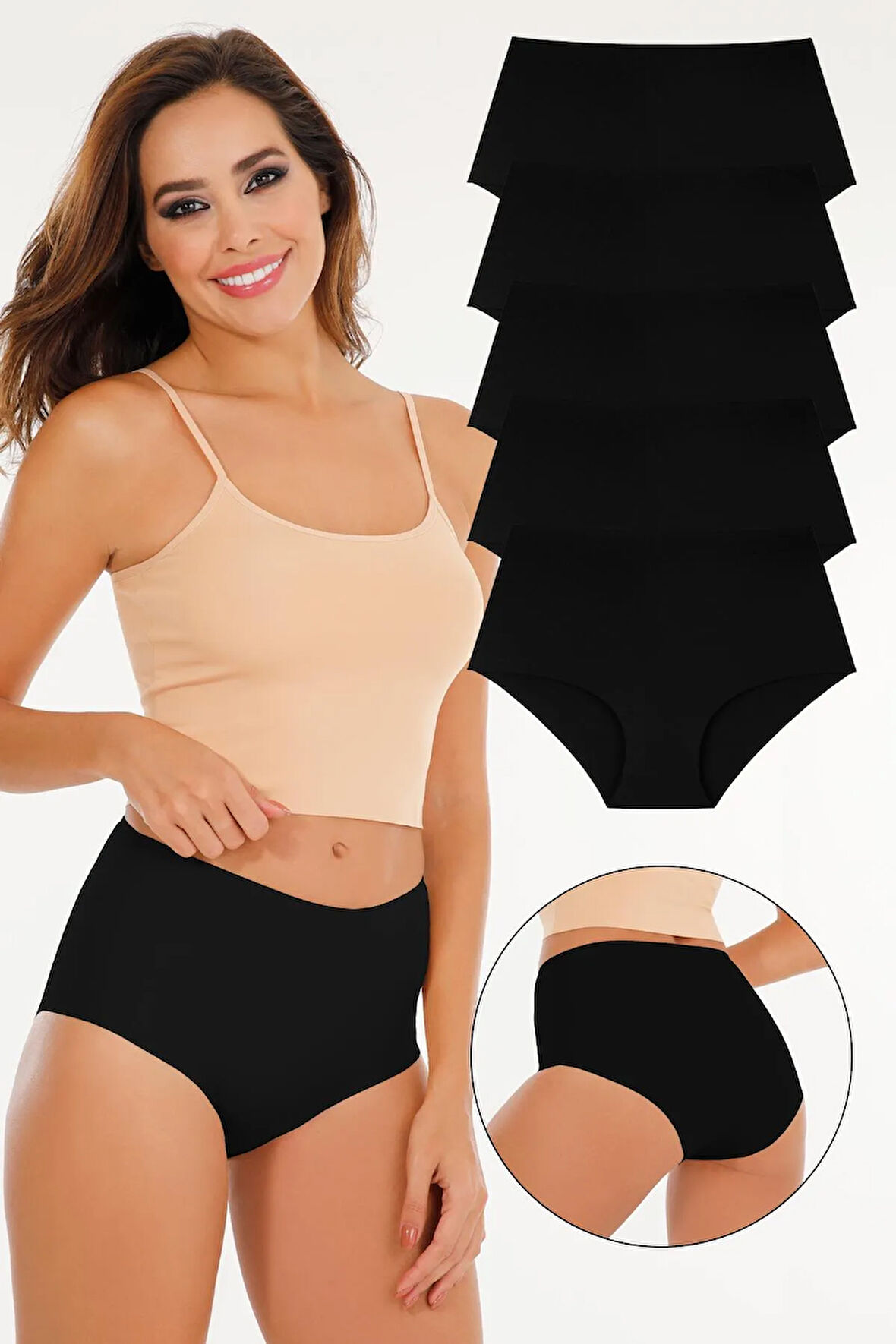 Kadın Yüksek Bel Lazer Kesim (BELİ LASTİKLİ) 5'li Külot Set - Kts2035
