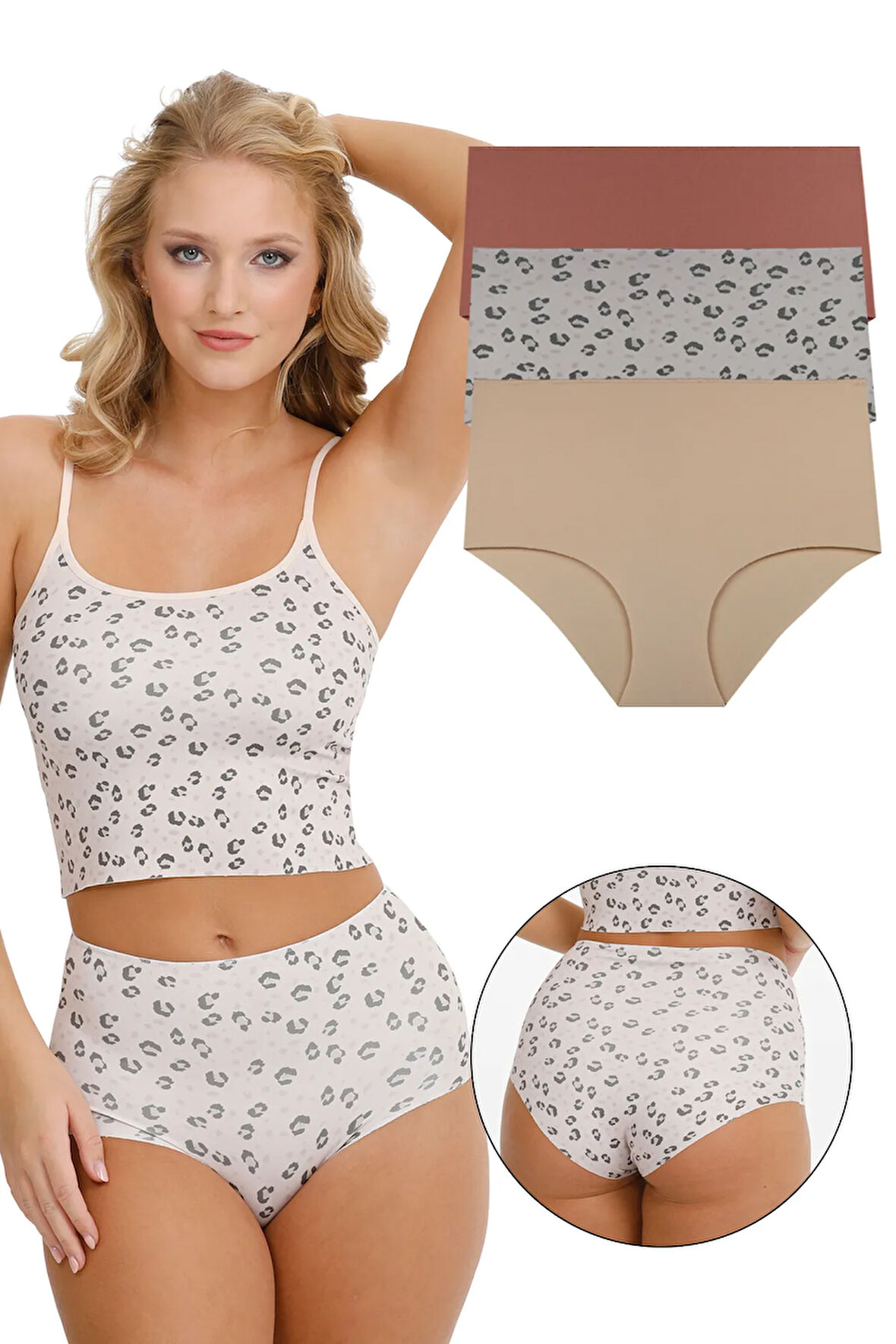 Kadın Yüksek Bel Dikişsiz Lazer Kesim Külot (BELİ LASTİKLİ) 3'lü Set