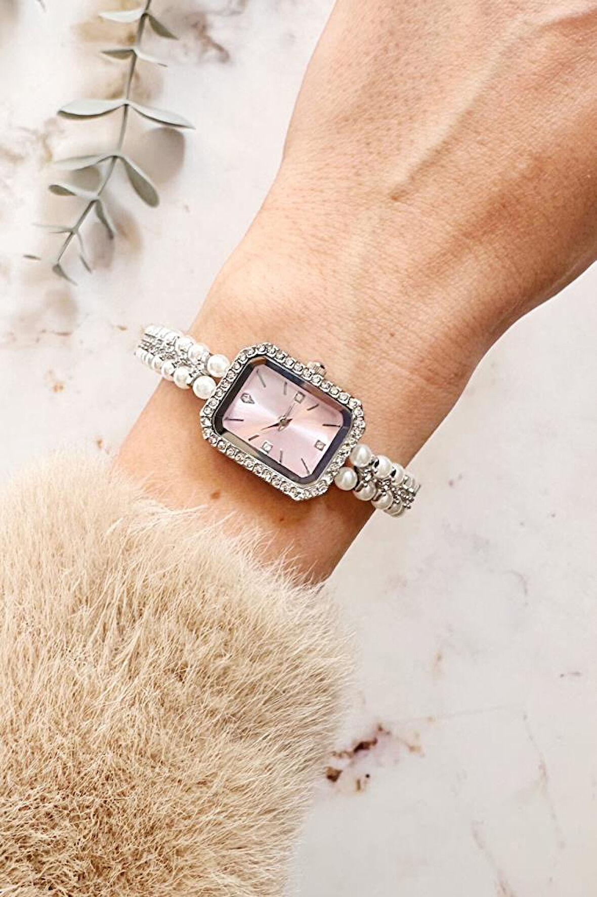 Phoebe Pembe Kadran İnci Taşlı Kadın Kol Saati