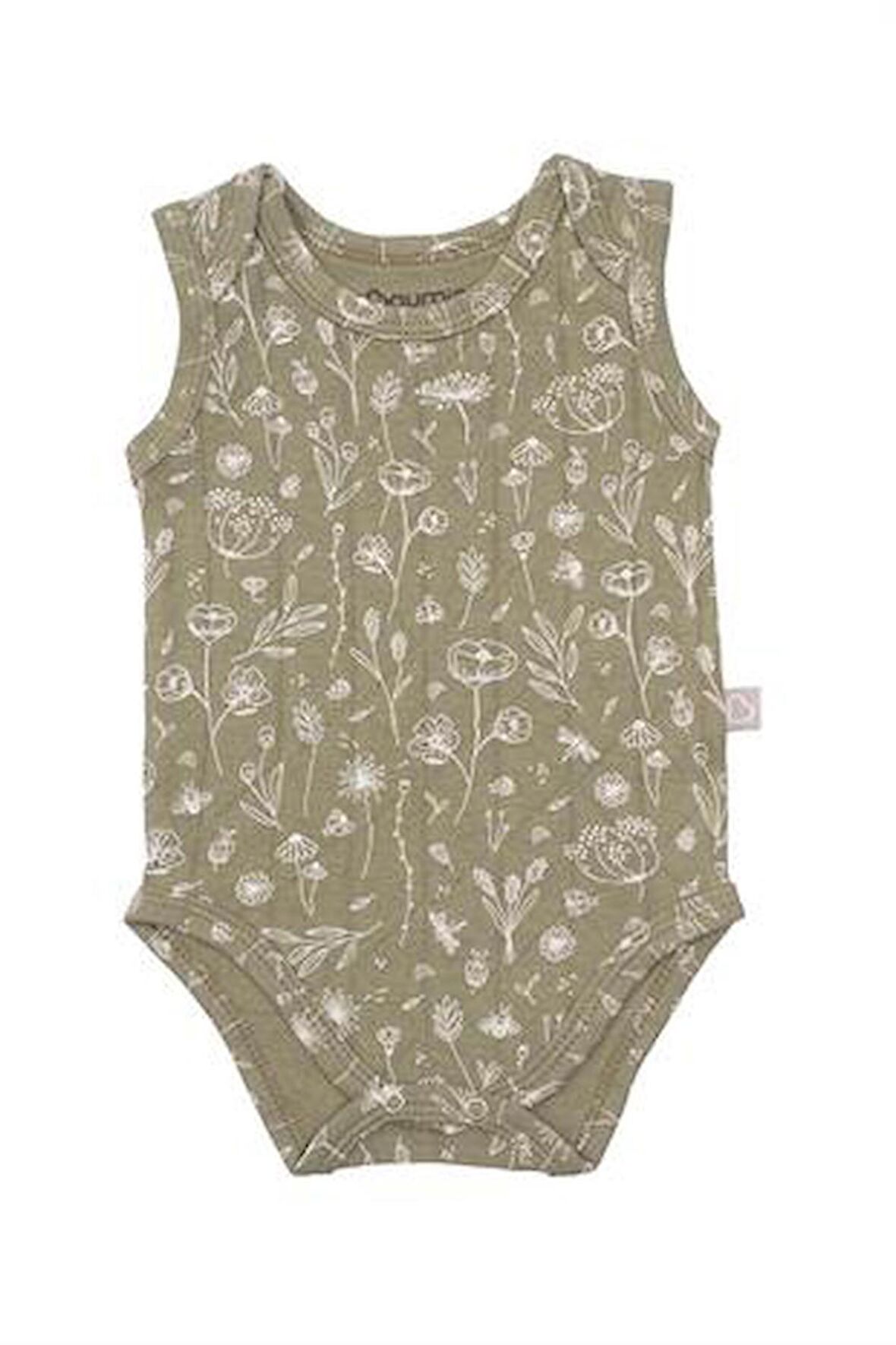 Boumini Kolsuz Bebek Çıtçıtlı Atlet Müslin Bebek Body Bahar Çiçekli Haki