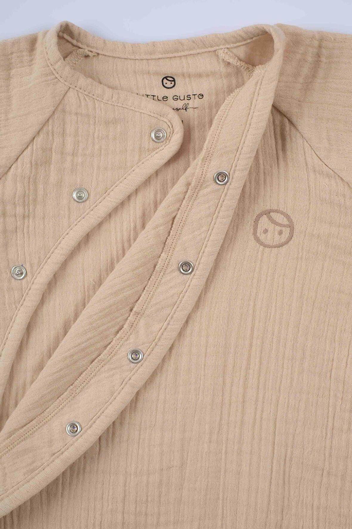 Kruvaze Yaka Müslin Bebek Tulum  Bej Organik Pamuk