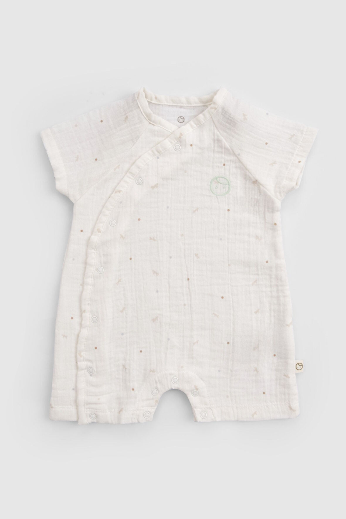 Organik Pamuk Müslin Ekru Kruvaze Bebek Şort Tulum