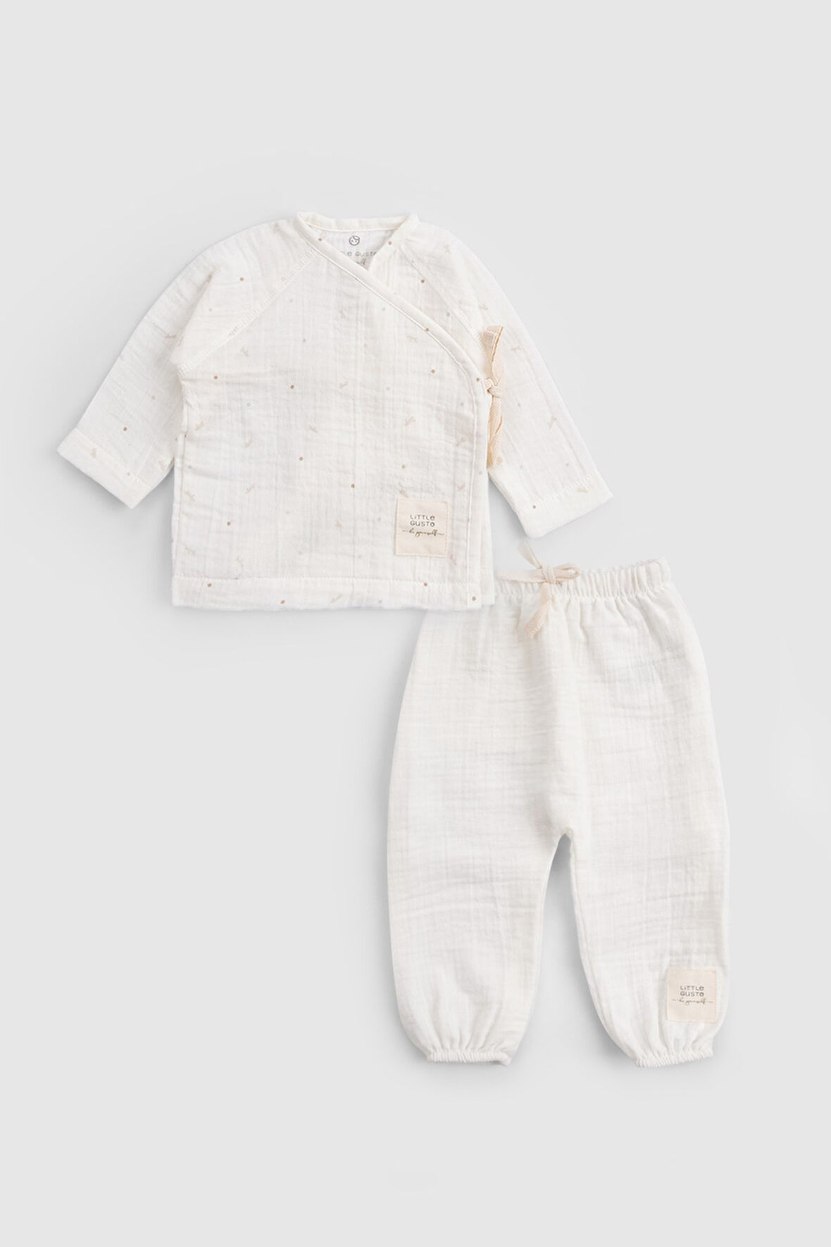 Organik Pamuk Müslin Ekru Kruvaze Bebek Takımı