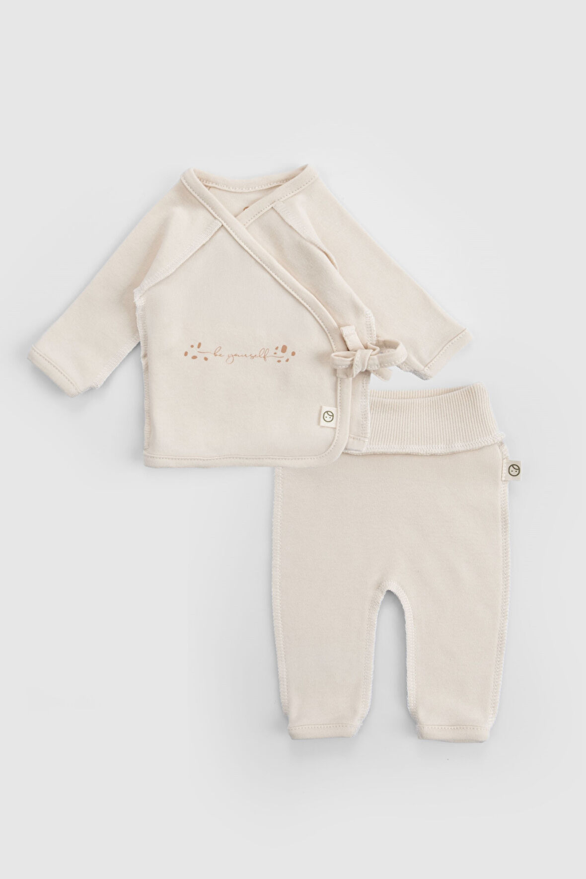 Ters Dikişli Organik Pamuk Ekru Prematüre Kruvaze Takım