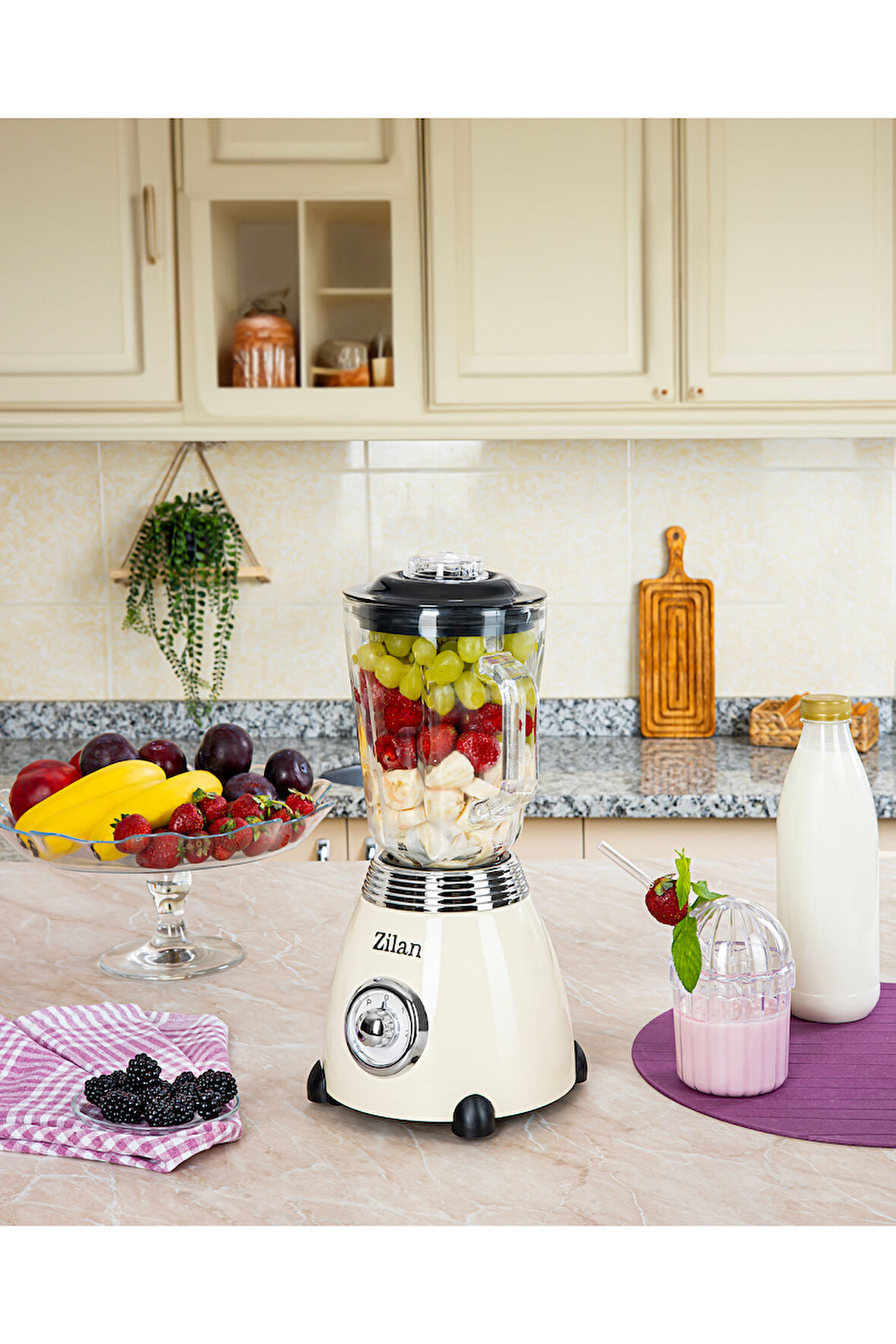 Zln1207 | Retro Stand Blender | 1,5l Cam Hazne | 500w Blendar | 2 Hız Ayarı | Bej