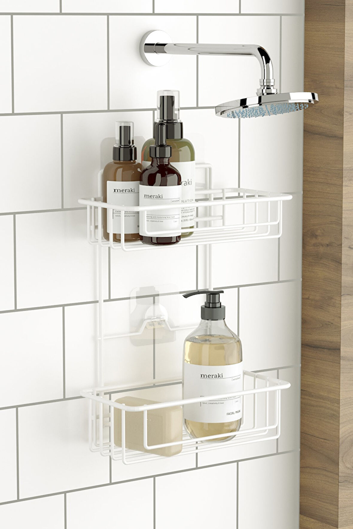 TEKNOTEL BANYO DÜZENLEYİCİ ŞAMPUANLIK 2 KATLI YAPIŞKANLI BANYO DUŞ RAFI BEYAZ ST256