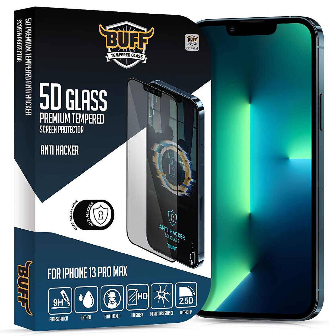 Buff iPhone 13 Pro Max 5D Glass Anti Hacker Ekran Koruyucu