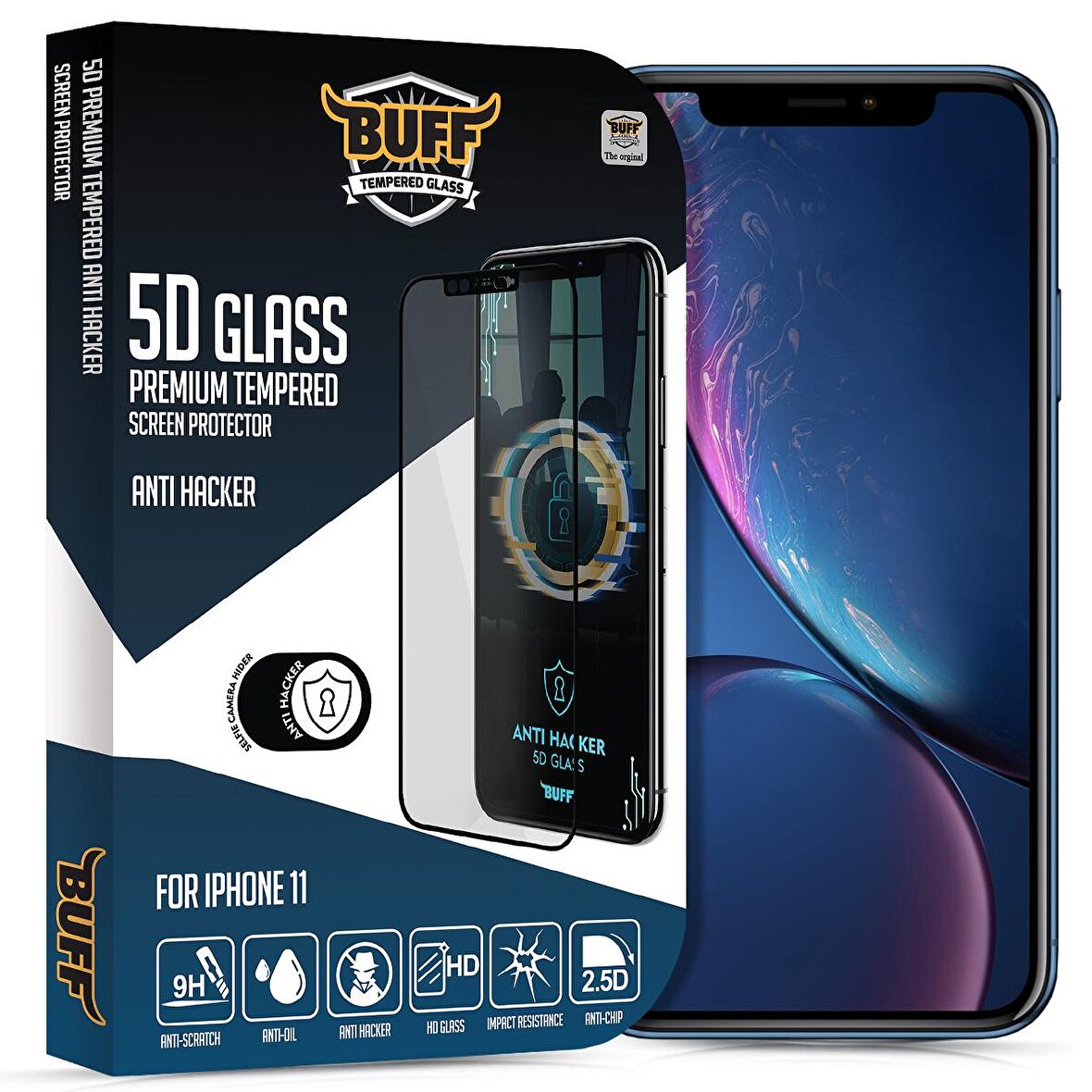 Buff iPhone 11 5D Glass Anti Hacker Ekran Koruyucu