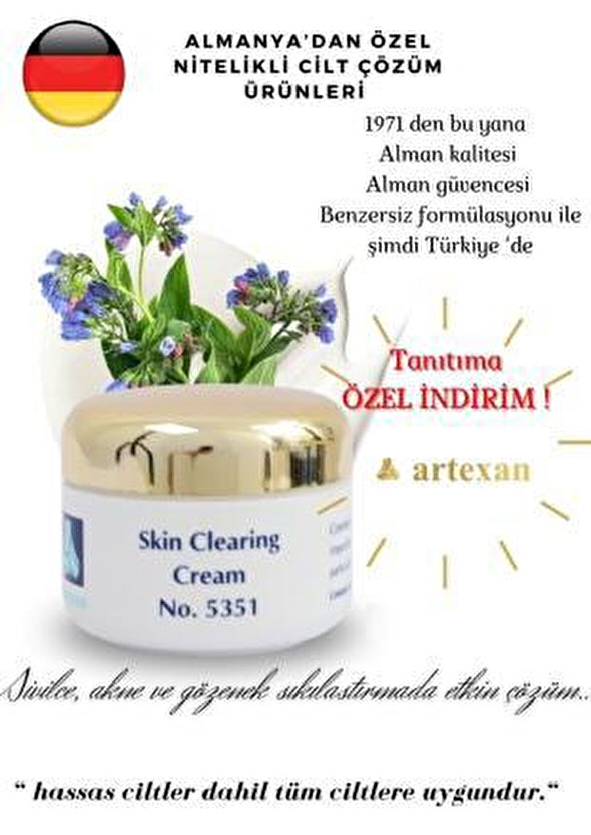 artexan Cilt Temizleme Kremi / SKIN CLEARING CREAM 50 ml/1,7 oz -Alman Menşeli Özel Kozmetik Ürün