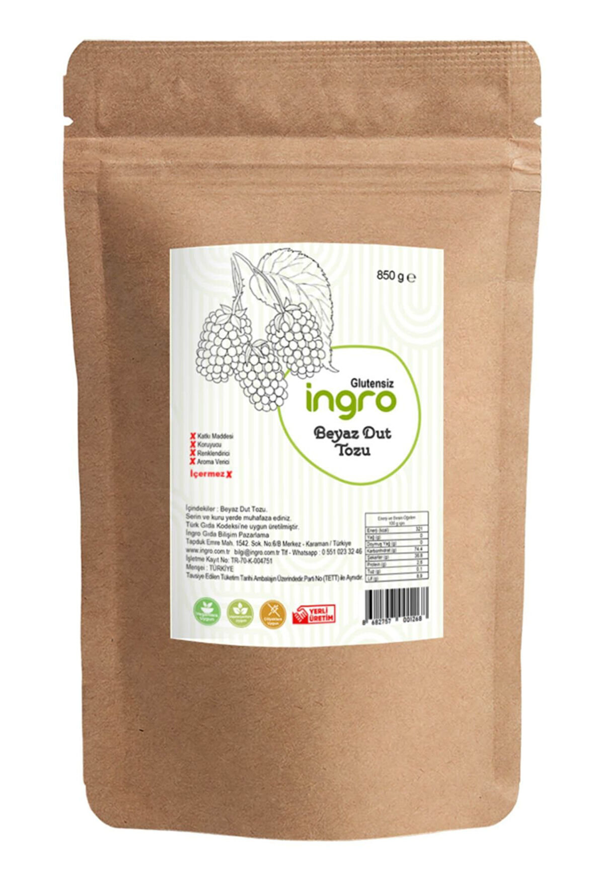 Glutensiz Beyaz Dut Tozu 850 G