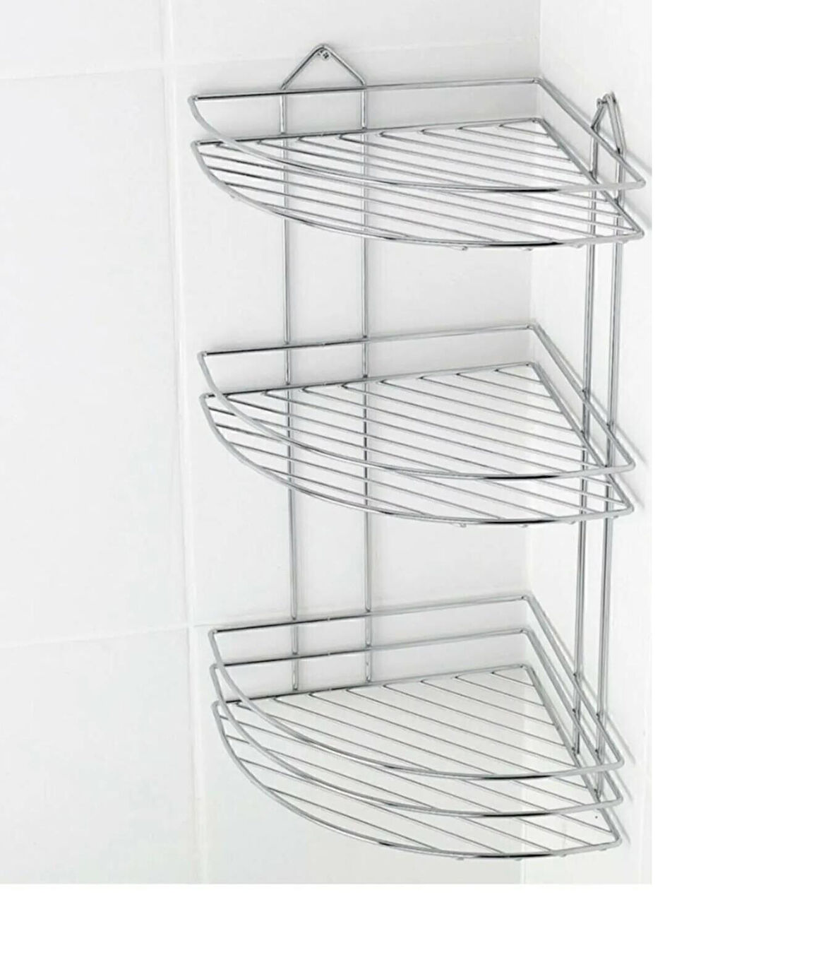 Paslanmaz Krom Metal 3 Katlı Banyo Köşeliği Şampuanlık Köşelik Banyo Rafı