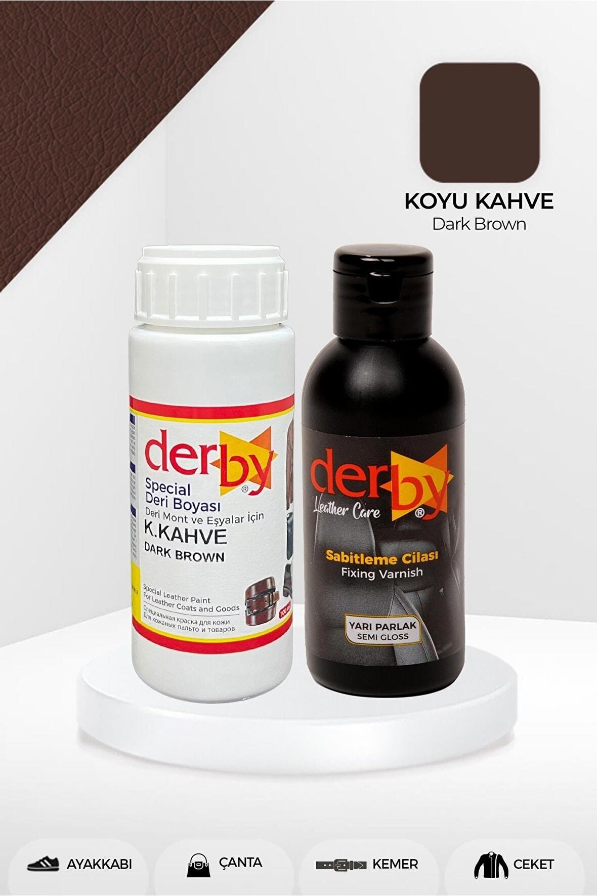 Special Koyu Kahve Deri Boyası ve Cilası 100 mL - 2'li Set / Mont Eşya Çanta Deri Boyası