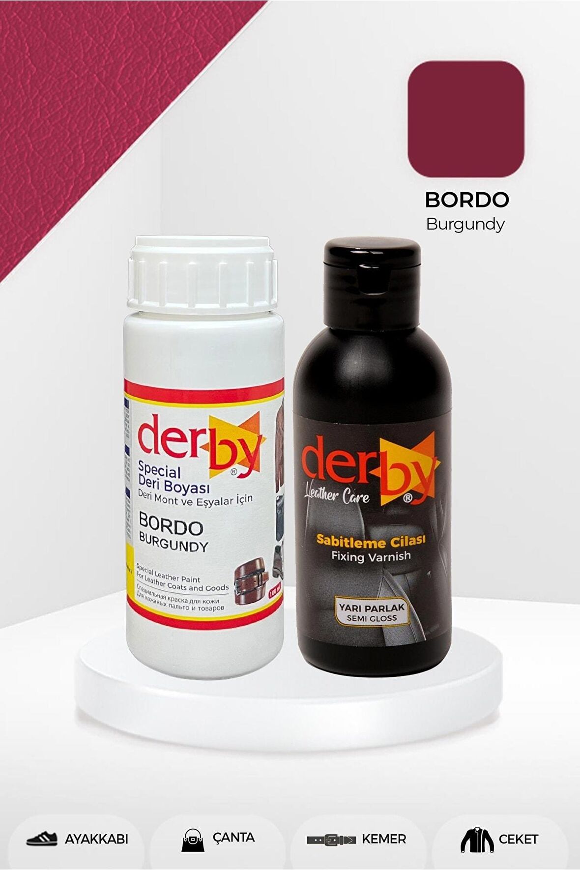 Special Bordo Deri Boyası ve Cilası 100 mL - 2'li Set / Mont Eşya Çanta Deri Boyası