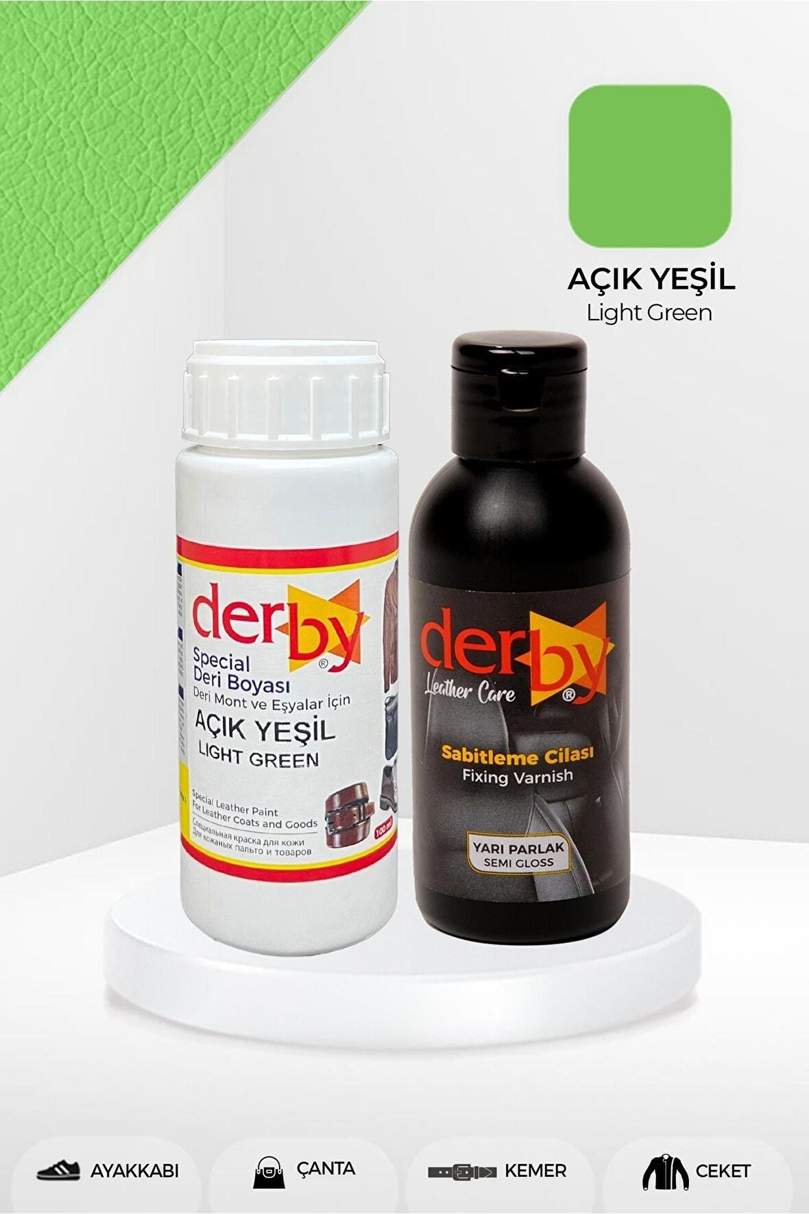Special Açık Yeşil Deri Boyası ve Cilası 100 mL - 2'li Set / Mont Eşya Çanta Deri Boyası