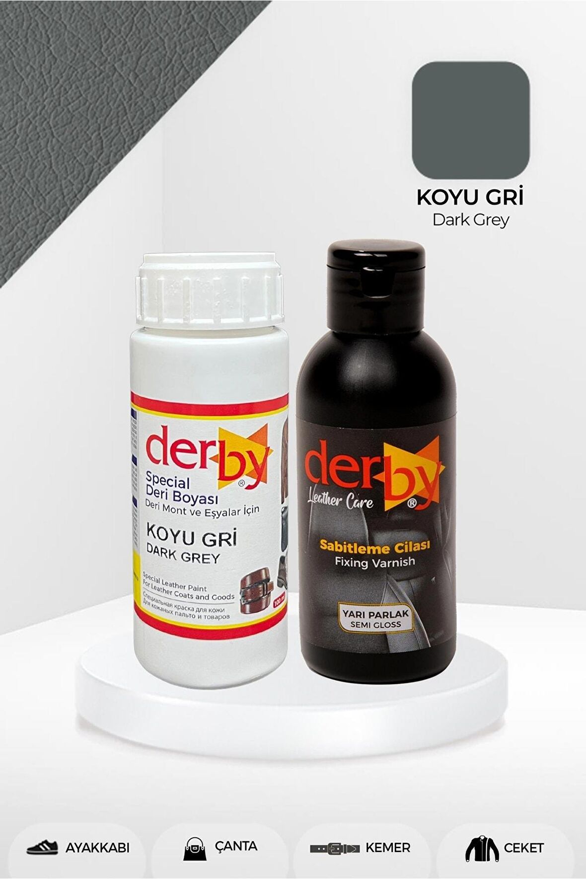 Special Koyu Gri Deri Boyası ve Cilası 100 mL - 2'li Set / Mont Eşya Çanta Deri Boyası