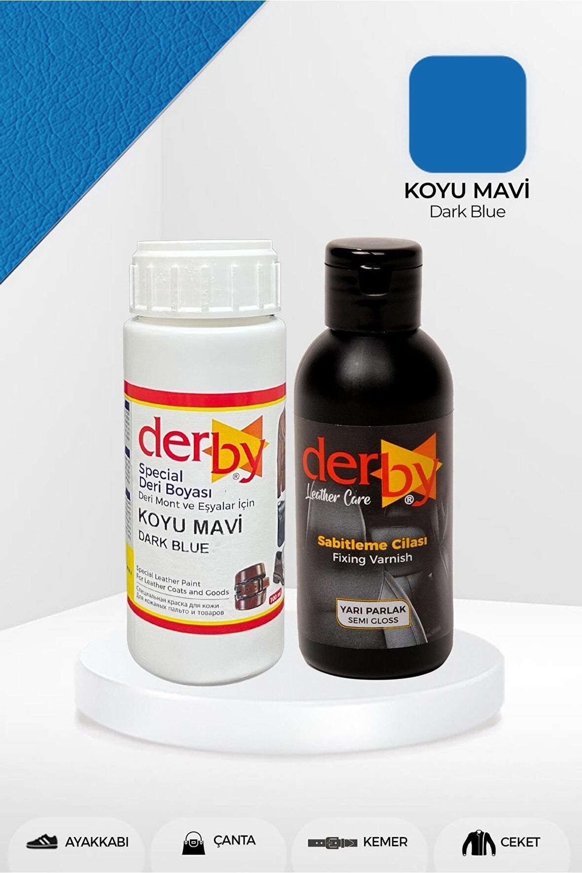 Special Koyu Mavi Deri Boyası ve Cilası 100 mL - 2'li Set / Mont Eşya Çanta Deri Boyası