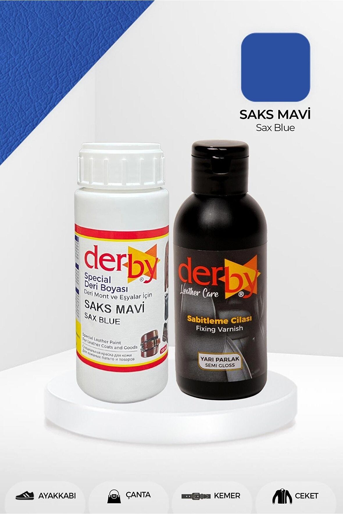 Special Saks Mavi Deri Boyası ve Cilası 100 mL - 2'li Set / Mont Eşya Çanta Deri Boyası