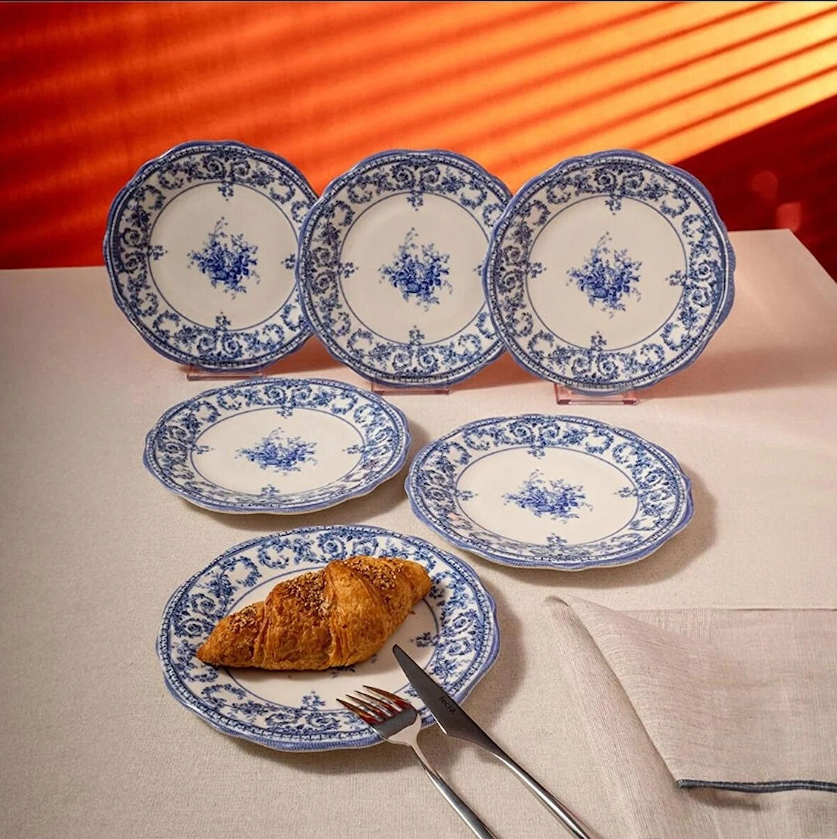 Fecra Majestic Blue 6 Parça Pasta Tabağı Seti