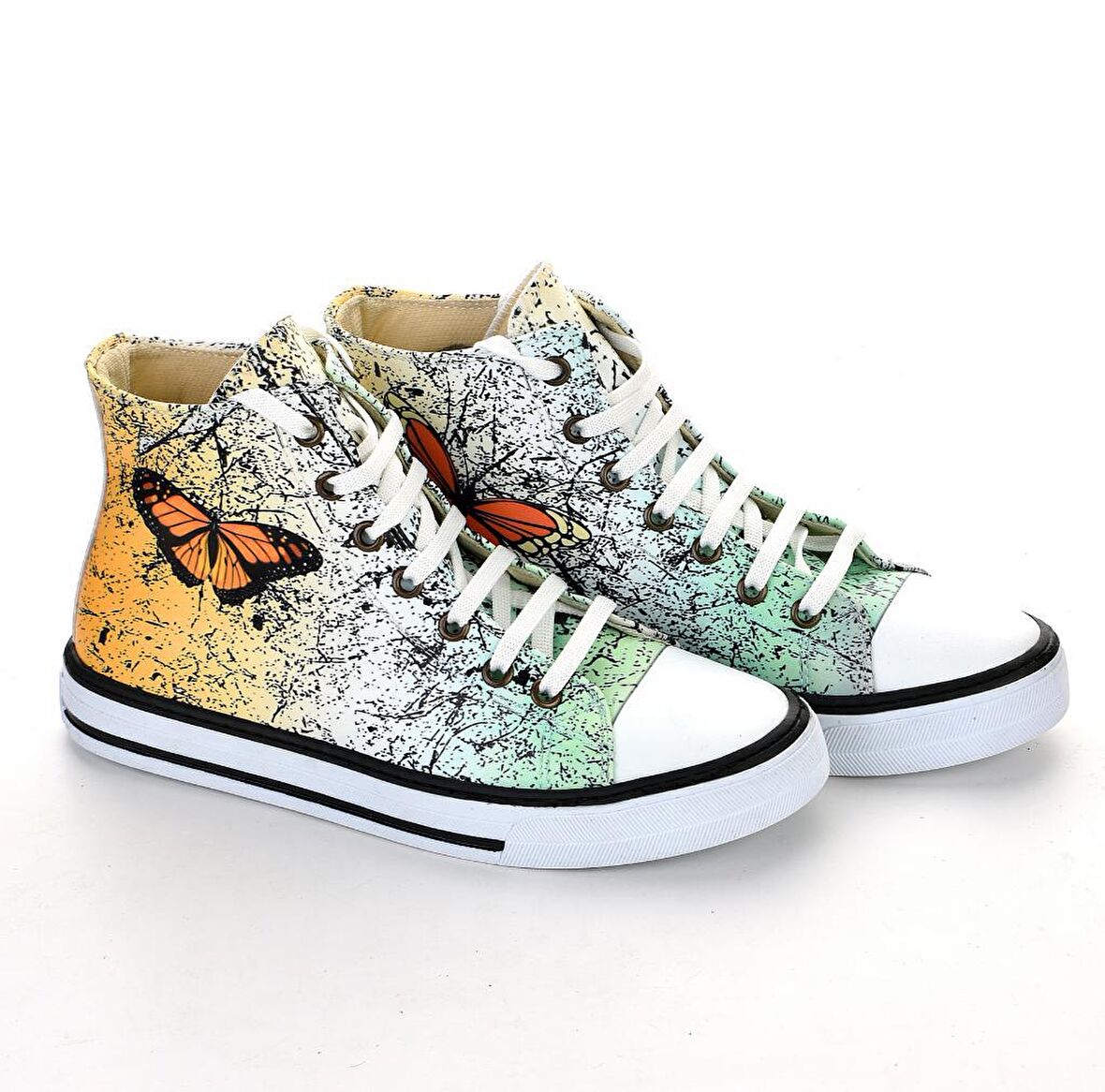 Kelebekli Unisex Renkli Beyaz Spor Ayakkabı Günlük Bot Sneakers Kaydırmaz Taban 7114