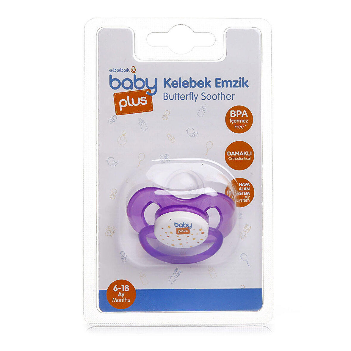 baby plus  Tekli Damaklı Mor Bebek Emzik 6-18 Ay