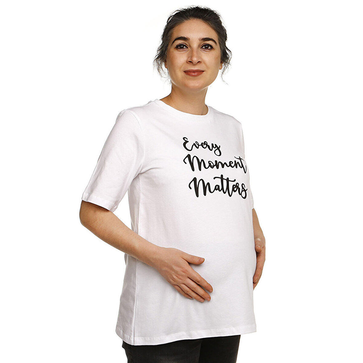 baby mom Black And White Hamile Kısa Kol Tshirt