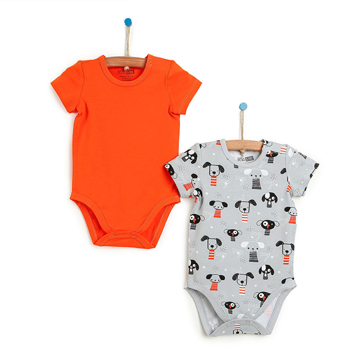 HelloBaby Organik 2li Köpek Desen Kısa Kol Body Erkek Bebek Erkek Bebek