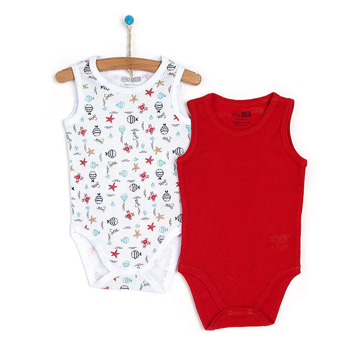 HelloBaby 2li Jakarlı Balık Desen Atlet Body Erkek Bebek