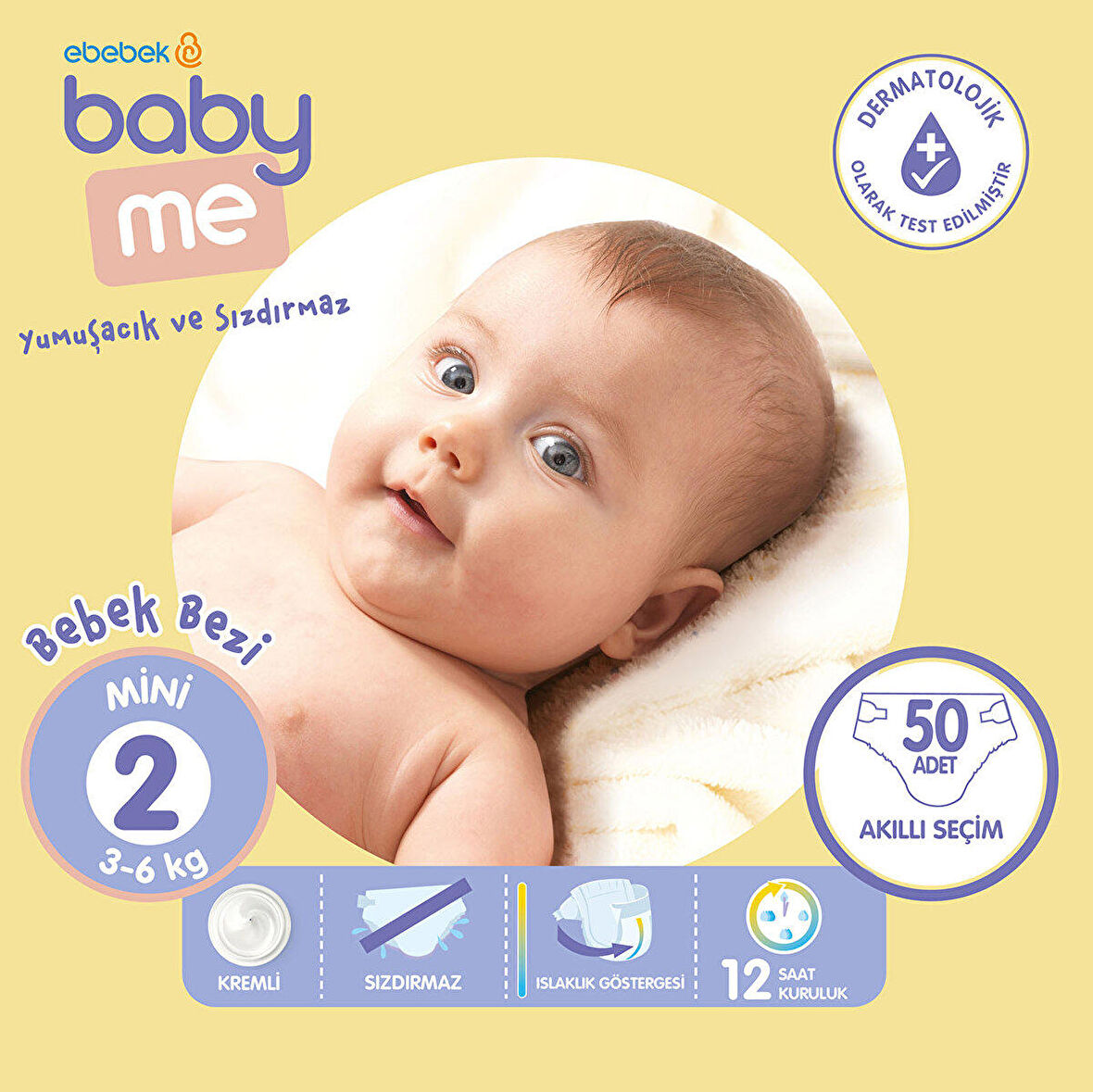 Baby Me Yumuşacık ve Sızdırmaz 2 Numara Mini 50'li Bel Bantlı Bez