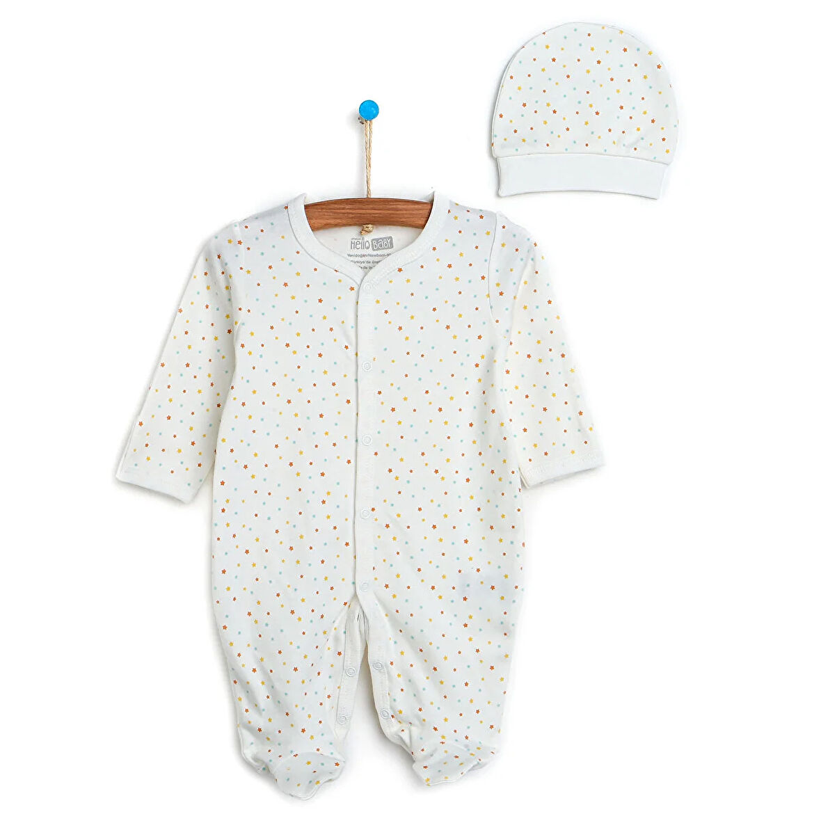 HelloBaby Yenidoğan Bebek Little Star Kendinden Eldivenli Tulum-Şapka 2li Set Unisex