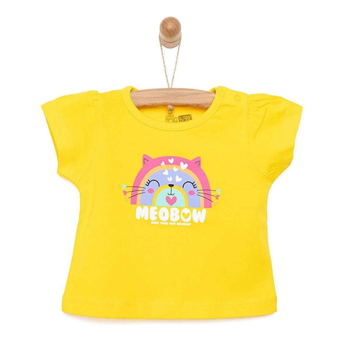 HelloBaby Basic Kedili Gökkuşağı Baskılı Tshirt Kız Bebek