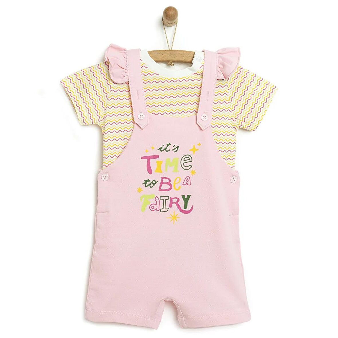 HelloBaby Basic Renkli Çizgili Şort Salopet-Tshirt Takım Kız Bebek