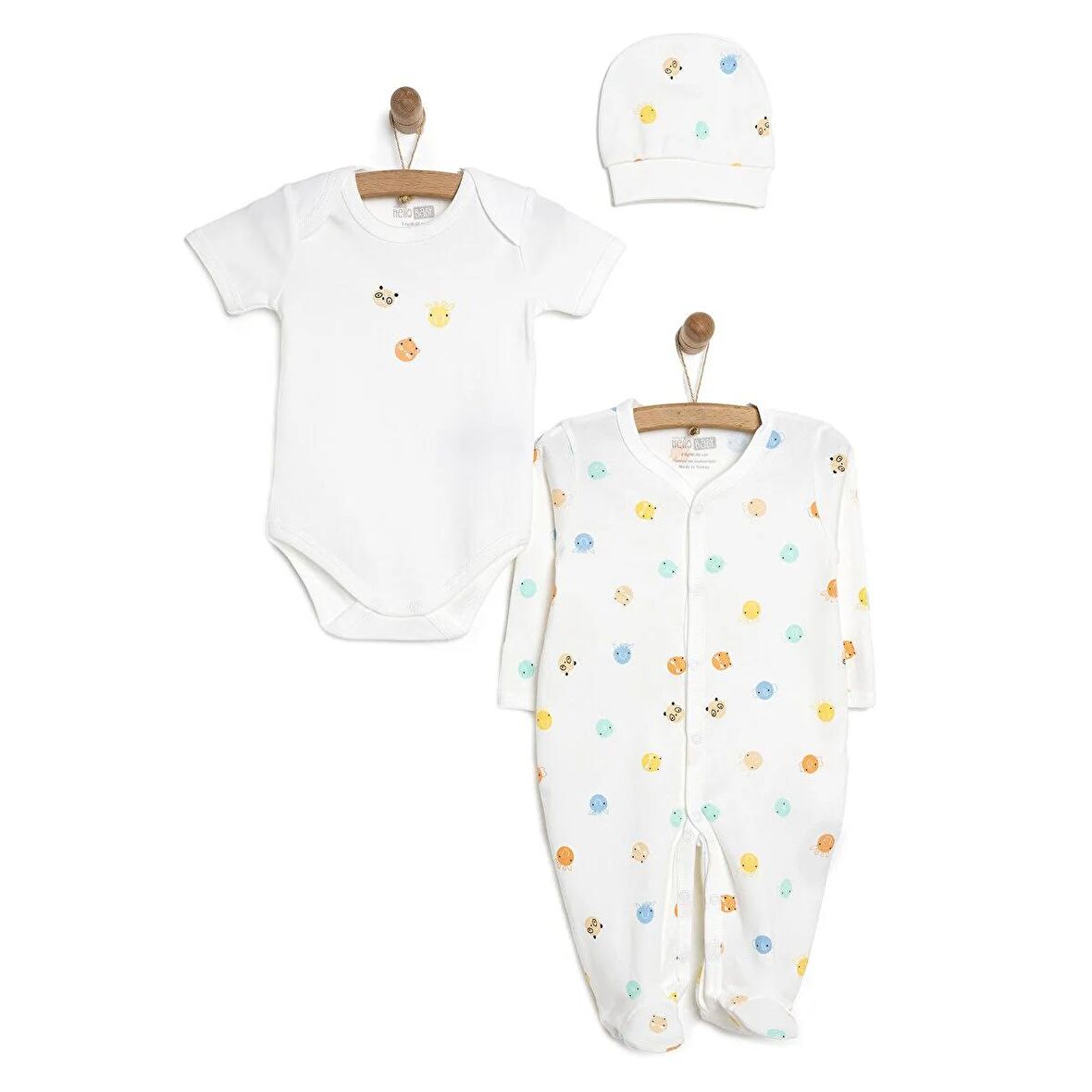 HelloBaby Yenidoğan Bebek Jungle Kendinden Eldivenli Tulum-Body-Şapka 3lü Set Unisex