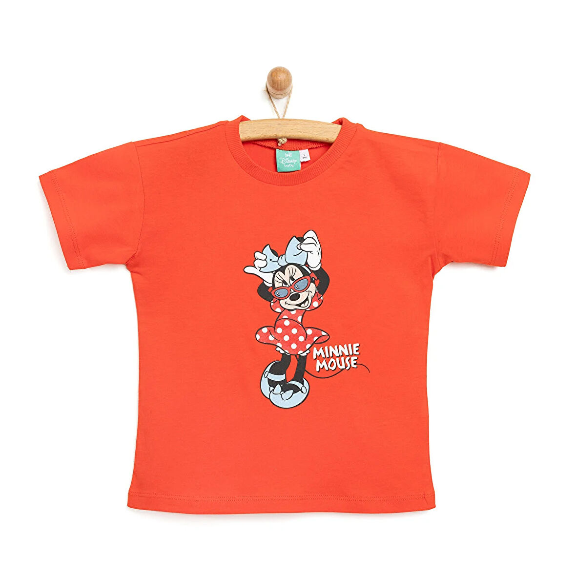 Disney Kız Bebek Tshirt Minnie Mouse Bisiklet Yaka Kısa Kol Kırmızı