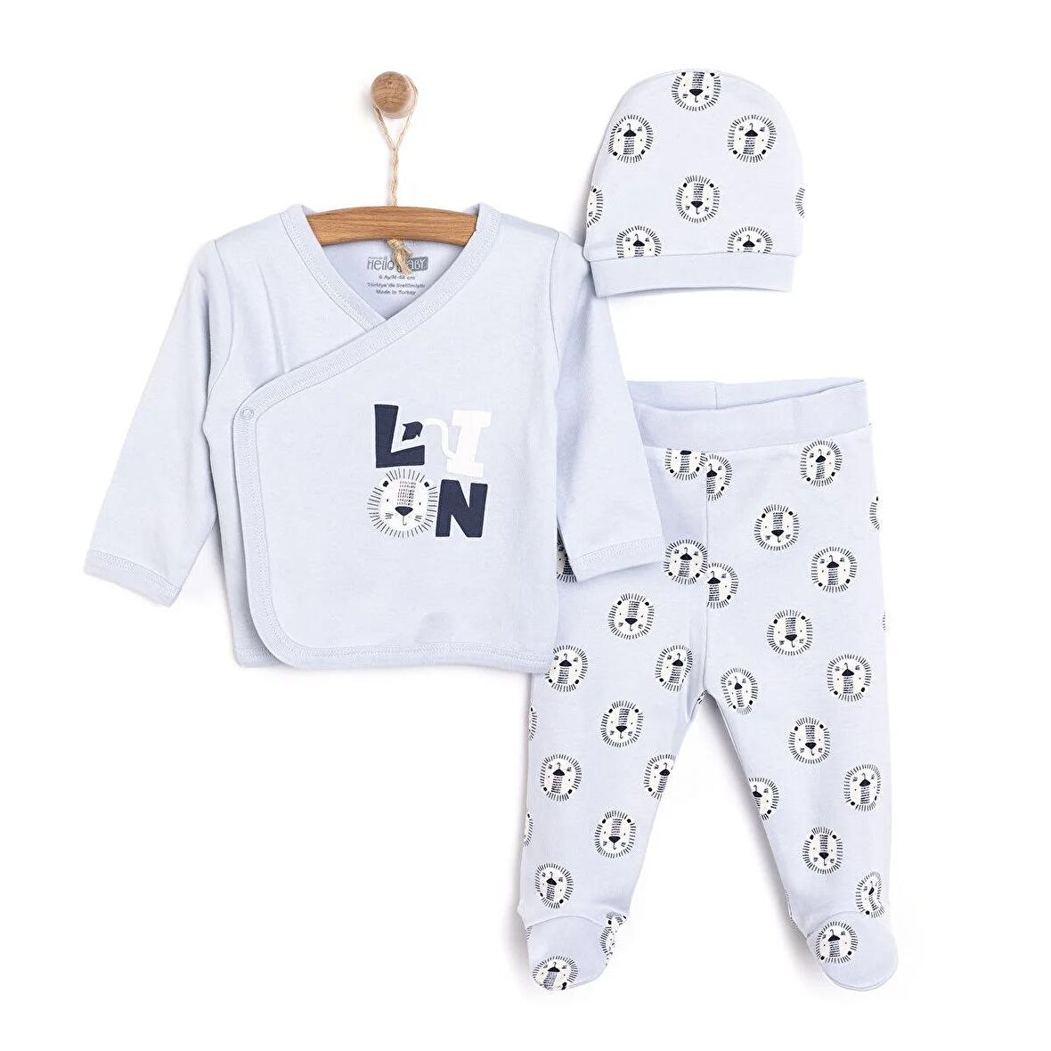 HelloBaby Yenidoğan Zıbın-Şapka-Patikli Alt Erkek Bebek