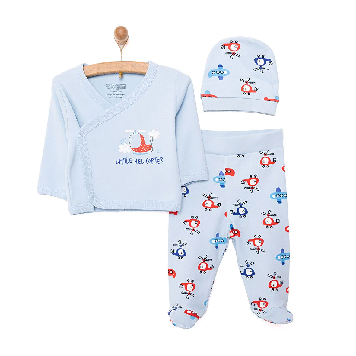 HelloBaby Yenidoğan Zıbın-Şapka-Patikli Alt Erkek Bebek
