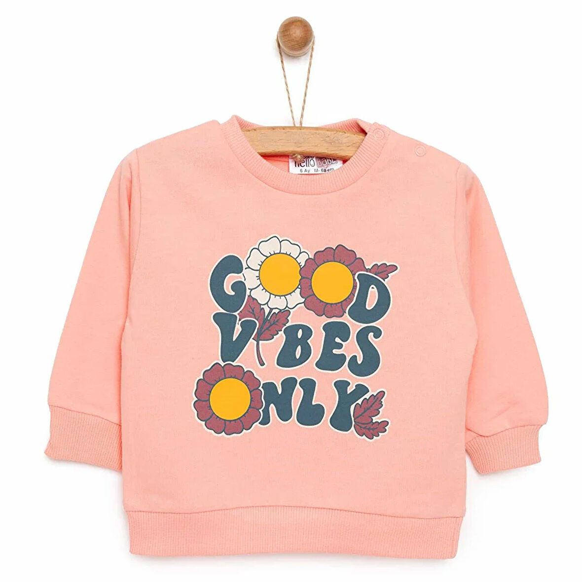 HelloBaby Kız Bebek Basic Sweatshirt Çiçek Desenli Uzun Kol Pembe