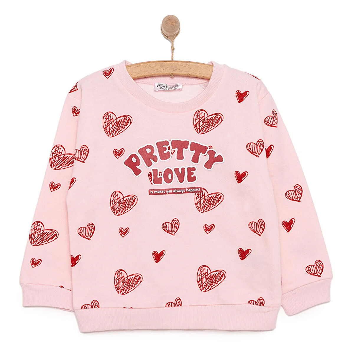 HelloBaby Kız Bebek Basic Az Şardonlu Kalp Desenli Sweatshirt Bisiklet Yaka Uzun Kol