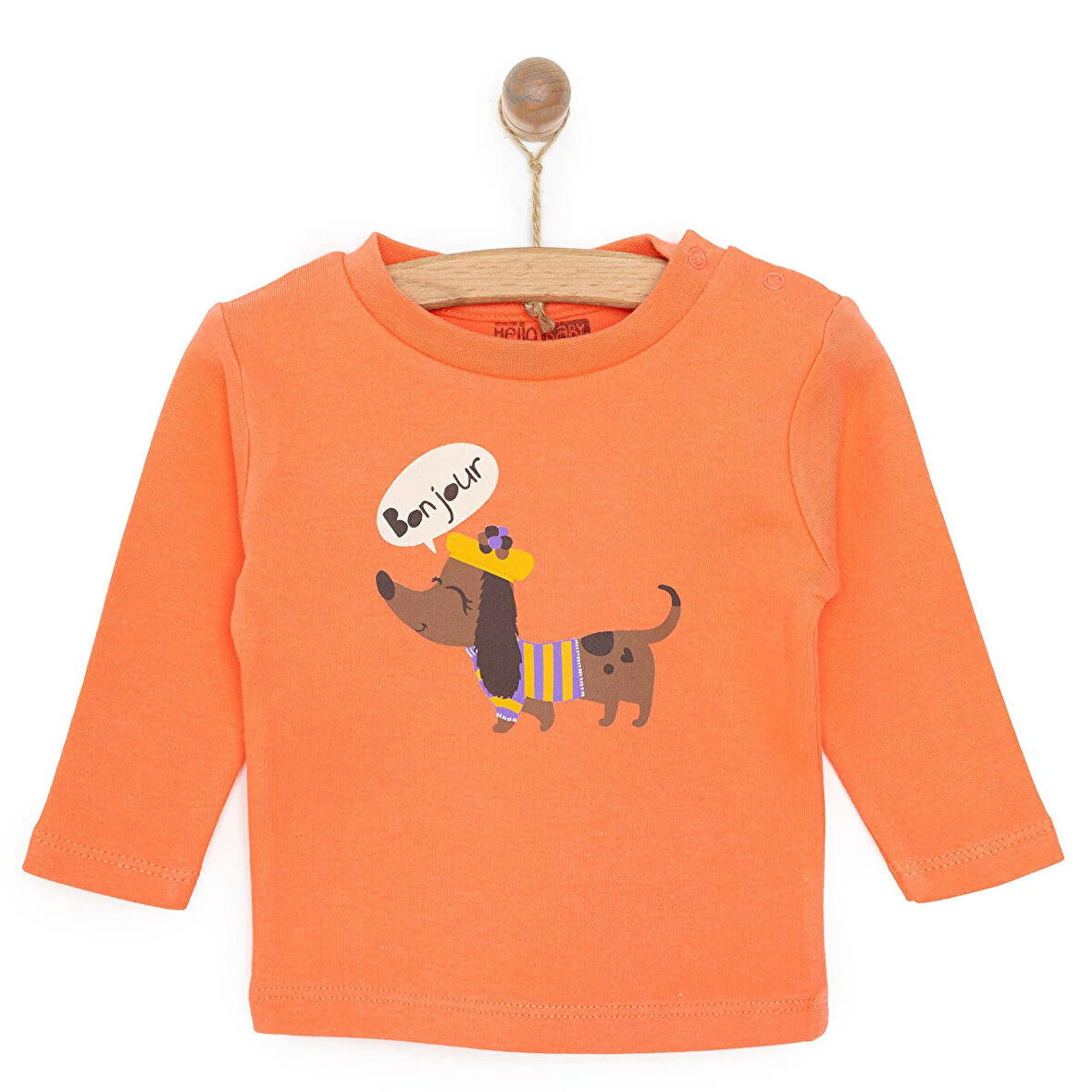 HelloBaby Basic Köpek Desenli İnterlok  Uzun kol Tshirt Kız Bebek
