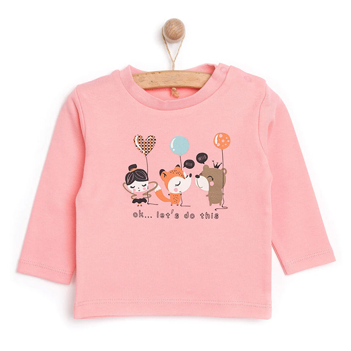 HelloBaby Basic Balon Desenli İnterlok  Uzun kol Tshirt Kız Bebek