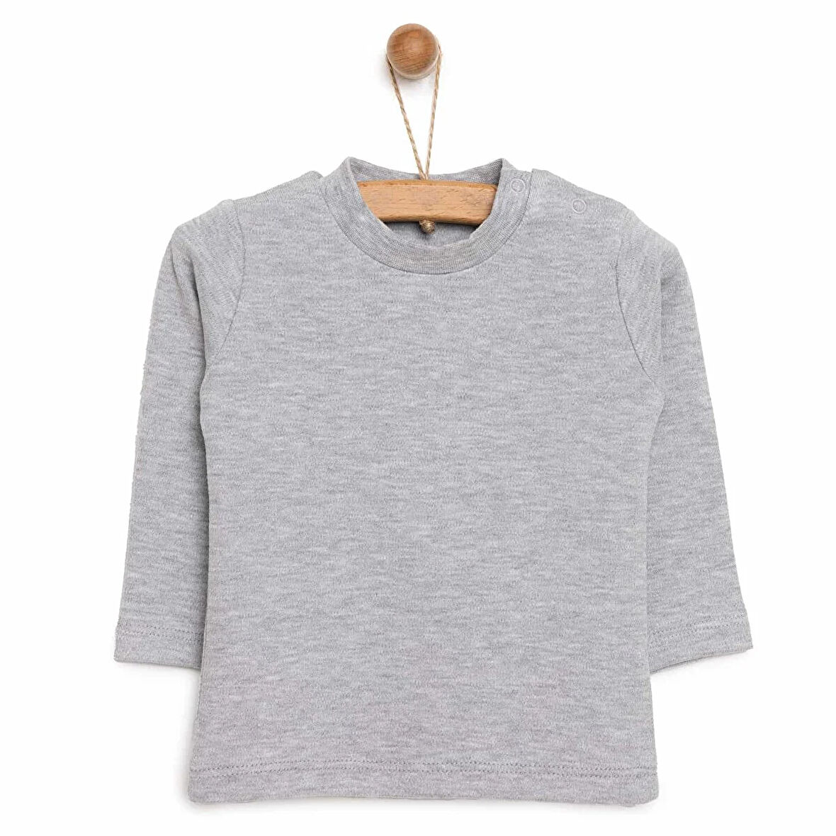 HelloBaby Unisex Basic Tişört İnterlok Çıtçıtlı Bisiklet Yaka Uzun Kol Ekru