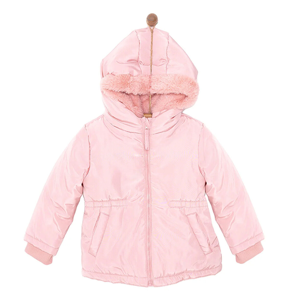 HelloBaby Kız Bebek Basic Kapüşonlu Mont Fermuarlı Hakim Yaka Uzun Kol Bej